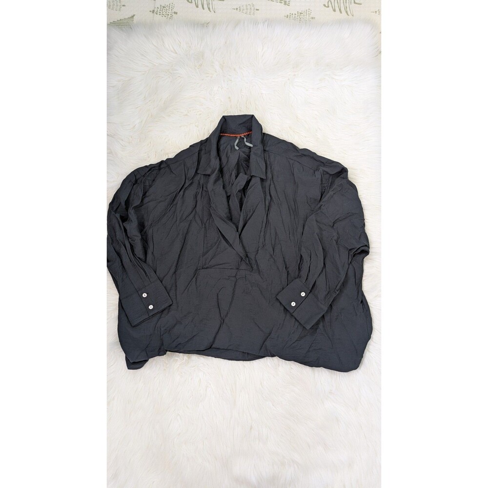 Anthropologie Plus 2X Black Oversized Crinkled Asymmetric Drape Shawl Top Blouse - Picture 3 of 13